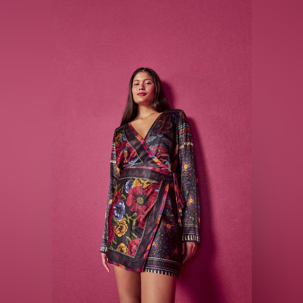 Farm Rio Black Mixed Scarves Mini Dress - Picture 3 of 14